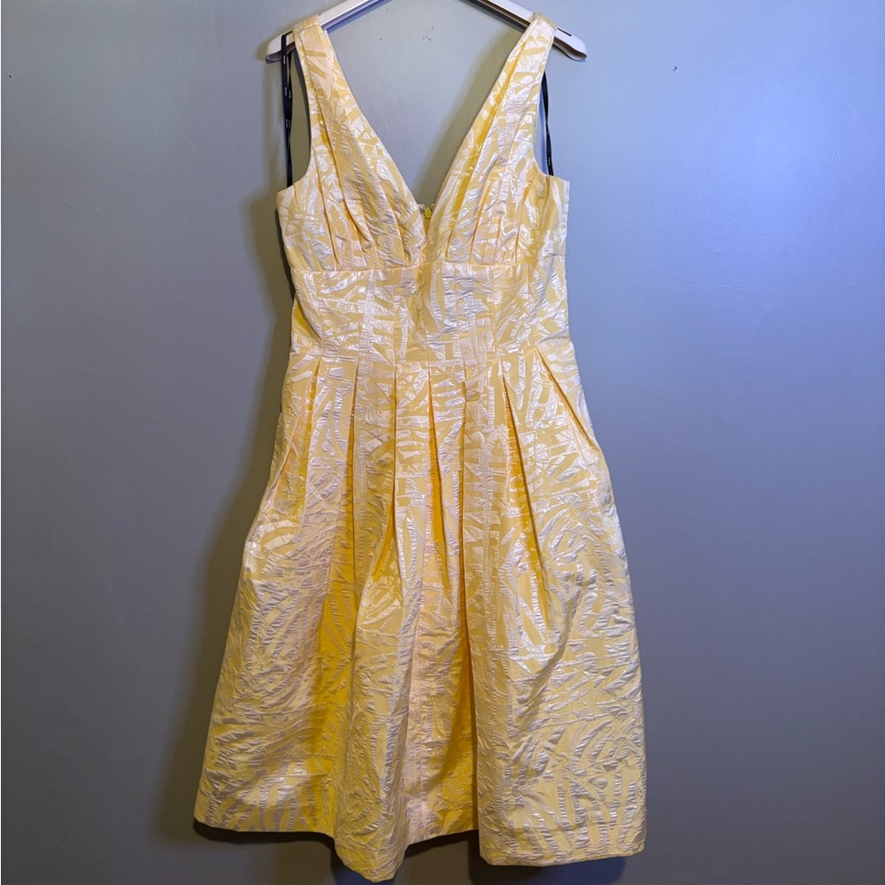Vera Wang Yellow Textured Midi Dress